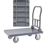 Diable pliable robuste, capacité de 600 kg, chariot à plat avec plate-forme antidérapante en acier portable à 4 roues, idéal pour les entrepôts, le jardin et les tâches de déménagement (90 x 60 x 88