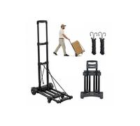 Diable Pliant 4 Roues, Chariot à Bagages Pliable, Capacité de Charge 131,5 kg, 2 Cordes Élastiques, Base Extensible, Chariot