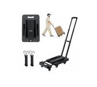 Diable Pliant 6 Roues, Chariot à Bagages Pliable, Capacité de Charge 226,8 kg, 2 Cordes Élastiques, Base Extensible, Chariot