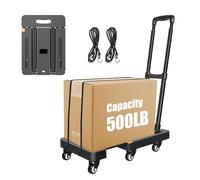 Diable Pliant, Chariot Portable et Pliable D’Une Capacité de Charge de 220 kg avec 6 Roues et 2 Cordes élastique pour Les Bagages Shopping Voyage, Noir
