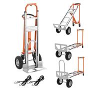 Diable Pliant en Aluminium 4 en 1 Multifonction Chariot Pliable à roulettes Chariot à Plateforme Capacité 450 kg avec Sangles éLastiques et Roues Tout Terrain Déménagement Entrepôt Bureau