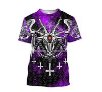 Diable Satanique T-Shirt 3D Imprimé Hommes Harajuku Tatouage Tête De Mouton À Manches Courtes 10 Couleurs Taille USA,Violet,XXL