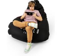 Diablo Pouf Poire Gaming XXL Beanbag Pouf avec Remplissage pour Adultes et Enfants Salon avec des Perles EPS Polyester 110 cm x 100 cm (Noir)