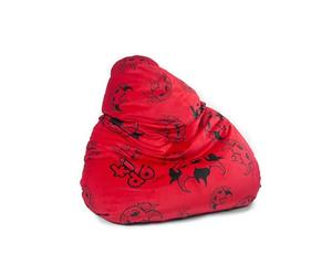 Diablo Pouf Poire Beanbag pour Enfants Pouf avec Remplissage Fauteuil de Jeu avec des Perles EPS Revêtement en PVC Polyester 110 cm x 70 cm x 110 cm (Rouge-Noir)