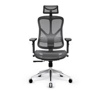 Diablo V-Basic Chaise de Bureau Ergonomique Résille Accoudoirs 3D Gris-Noir | Dossier et appuie-tête réglables, accoudoirs 3D, fonction bascule et tissu résille respirant pour un confort quotidien.