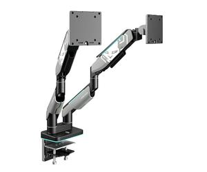 Diablo X-Arm Support Double Écran PC 17-35 Pouces VESA 2 x 20 kg LED RGB | Support double écran orientable, VESA 75/100, 2 x 20 kg, LED RGB, pince ou œillet, guide-câbles, finition gris-noir.