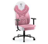 Diablo X-Gamer 2.0 Chaise Gaming Fauteuil de Gamer de Bureau Couverture en Tissu Design Ergonomique Coussin Lombaire Accoudoirs Confortables (Rose-Blanc)