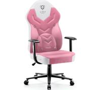 Diablo X-Gamer 2.0 Chaise Gaming Fauteuil de Gamer de Bureau Couverture en Tissu Design Ergonomique Coussin Lombaire Accoudoirs Confortables (Rose-Blanc)