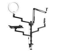 Diablo X-Stream Support pour Streaming - Trépied de Table a Pince - Support pour Appareil Photo, téléphone Portable, Microphone, Ordinateur Portable- Eclairage annulaire - 4 Bras articulés - Réglable