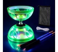 Diabolo à LED avec roulement à billes, avec roulement à billes | Diabolo lumineux, 4 couleurs de lumière, triple rangement avec corde de rechange, tige, sac en filet pour adultes