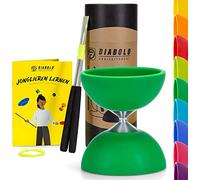Diabolo Freizeitsport - Diabolo Set de Jonglage Basic - Vert - Baguettes en Aluminium - Ficelle de Remplacement Supplementaire - Guide inclu - Idéal pour Enfants et Débutants