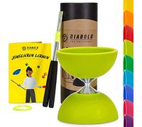 Diabolo Freizeitsport - Diabolo Set de Jonglage Basic - Vert Clair - Baguettes en Aluminium - Ficelle de Remplacement Supplementaire - Guide inclu - Idéal pour Enfants et Débutants