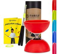 Diabolo Freizeitsport - Diabolo Set de Jonglage Pro -Roulement à Billes -Rouge- Baguettes en Aluminium - Ficelle de Remplacement Supplementaire (160cm) - Guide inclu - Emballage idéal pour Cadeaux