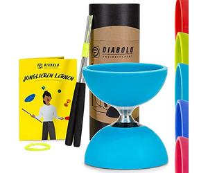 Diabolo Freizeitsport - Diabolo Set de Jonglage Pro -Roulement à Billes -Turquoise- Baguettes en Aluminium - Ficelle de Remplacement Supplementaire (160cm) - Guide inclu -Idéal pour Cadeaux