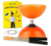 Diabolo Freizeitsport - Diabolo Set de Jonglage Professionnel - Roulement à Billes- Orange - Baguettes en Aluminium - Ficelle de Remplacement Supplementaire - Guide inclu - pour PROFIS - Profi Set