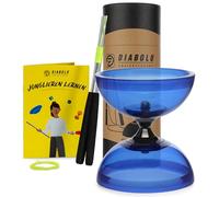 Diabolo Freizeitsport Kit de jonglerie Pro avec diabolo à roulement à billes (bleu transparent), baguettes en aluminium, cordon de rechange (160 cm) et instructions imprimées (français non garanti)