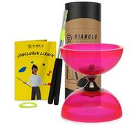 Diabolo Freizeitsport Kit de jonglerie Pro avec diabolo à roulement à billes (rose rouge transparent), baguettes en aluminium, cordon de rechange (160 cm) et instructions imprimées (français non