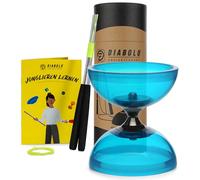 Diabolo Freizeitsport Kit de jonglerie Pro avec diabolo à roulement à billes (turquoise transparent), cordon de rechange (160 cm), baguettes en aluminium et instructions imprimées (français non