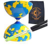 Diabolo Jester bleu et jaune avec bâtons en aluminium et sac de transport - Diablo en caoutchouc