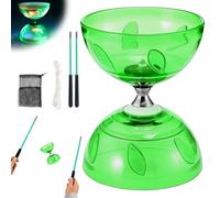 Diabolo Professionnel à 3 Roulements, Kit de Jonglerie Triple Roulement, Diabolo Lumineux avec Clignotant, Corde de Rechange de 10 m et Barre Professionnelle pour enfants, adultes et Débutants (vert)