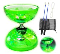Diabolo Roulement libre avec roulement à billes Triple kit de rangement 4,5 mm Diabolo Lumineux dans l'obscurité Sport de loisirs Jouet de jonglerie avec baguettes manuelles pour adultes (vert)