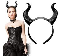 Diadema Cuernos, 3 piezas Halloween Cuernos Malefica Set, Ajustable Diadema Cuernos - Headgear Devil - Halloween Cosplay, Carnaval Mardi Gras Cosplay Masquerade - con Collar Encaje Gótico & Pulsera