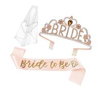 Diadème 3 en 1 pour mariage avec couronne en cristal et écharpe satinée pour fiançailles, fête, accessoires de mariage, One Size, Comme décrit, Comme décrit.