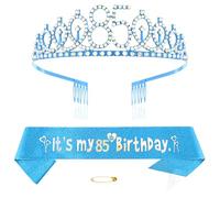 Diadème bleu pour 85e anniversaire pour filles - Couronne de princesse en cristal - Diadème d'anniversaire - Décorations d'anniversaire - Kit de diadème d'anniversaire pour fille - Accessoires de