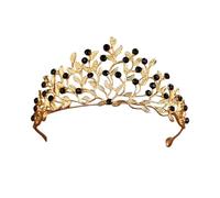 Diadème couronne mystérieuse feuilles d'or noir strass cristal bandeau pour princesse mariée rétro fête de mariage accessoires cheveux reine diadème pour femmes et filles, adjustable, Strass, Pas de