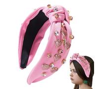 Diadème d'amour en forme de cœur, serre-tête noué avec strass | Bandeau large noué - Serre-tête avec strass pour femme - Accessoires de cheveux pour la Saint-Valentin