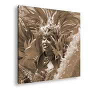 Diadème de carnaval Rio - Format : 40 x 40 cm - Effet : Sepia sur toile - Cadre en bois véritable - Impression numérique de qualité supérieure - Sans poster ni affiche