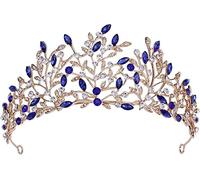 Diadème de couronne de mariage en cristal, couronnes de mariée, bandeau décoratif en strass, couronne de diadèmes de mariée en feuille de cristal bleu, pour mariage, défilé de mode. La forme est