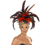 Diadème De Fille Rouge Noir Plume Can Can Coiffure Robe Fantaisie