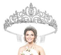 Diadème de Mariage pour Femme,Couronne Princesse,Couronne Femme,Diadème de Mariage avec Peigne Couronne en Strass Couronne Princesse Adulte pour Anniversaires,Mariages,Bal de Fin d'année (argent)