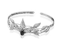 Diadème de princesse elfe, bijoux de tête for femmes, 1 pièce, coiffe de fée, bandeau, couronne de cristal à feuilles dorées, réglable, accessoire de déguisement for Halloween et Cosplay(Silver Black)