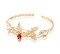 Diadème de princesse elfe, bijoux de tête for femmes, 1 pièce, coiffe de fée, bandeau, couronne de cristal à feuilles dorées, réglable, accessoire de déguisement for Halloween et Cosplay(Gold Red)