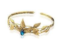 Diadème de princesse elfe, bijoux de tête for femmes, 1 pièce, coiffe de fée, bandeau, couronne de cristal à feuilles dorées, réglable, accessoire de déguisement for Halloween et Cosplay(Gold Blue)