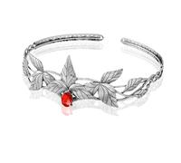 Diadème de princesse elfe, bijoux de tête for femmes, 1 pièce, coiffe de fée, bandeau, couronne de cristal à feuilles dorées, réglable, accessoire de déguisement for Halloween et Cosplay(Silver Red)