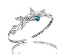 Diadème de princesse elfe, bijoux de tête for femmes, 1 pièce, coiffe de fée, bandeau, couronne de cristal à feuilles dorées, réglable, accessoire de déguisement for Halloween et Cosplay(Silver Blue)