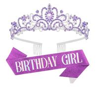 Diadème de reine d'anniversaire - Couronne en léger avec motif peigne, ensemble de ceinture confortable « Happy Birthday » de 170 cm, 100 g | Accessoire de tournage Photo élégant pour femmes e