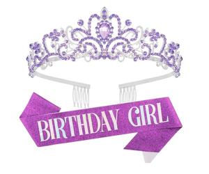 Diadème de reine d'anniversaire - Couronne en léger avec motif peigne, ensemble de ceinture confortable « Happy Birthday » de 170 cm, 100 g | Accessoire de tournage Photo élégant pour femmes e