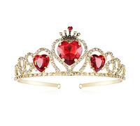 Diadème Descendants 3 Evie - Couronne dorée - Accessoire de costume d'Halloween - Cœur rouge et strass - Cadeau pour elle
