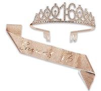 Diadème et écharpe pour filles, couronne en strass et écharpe décorative en satin, cadeaux d'anniversaire pour filles pour 16e anniversaire