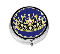 Diadème fantaisie en fer galvanisé - Boîte à pilules ronde - 5,1 x 5,1 x 1,8 cm - Avec 3 compartiments en plastique