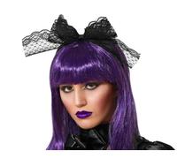 Diadème Halloween Noir à Nœud Dentelle Accessoire Déguisement Gothique