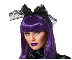 Diadème Halloween Noir à Nœud Dentelle Accessoire Déguisement Gothique