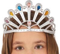 Diadème Princesse Brillant Couronne Joyaux Noble Carnaval Moyen Age Fantaisie Reine Enfant Couronnes Fantaisie Coiffure Royaume Accessoire Pierres précieuses Brillance Romantisme Jeu, Couleur : Argent