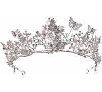 Diadèmes de couronnes de fleurs de mariage de mariée, couronne de reine de diadème de papillon de mariée, accessoires de cheveux de fête de costume en cristal pour anniversaire, bals de promo, fêtes,