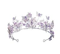 Diadèmes de mariée baroques couleur argent violet cristal papillon couronnes coiffe strass concours diadème accessoires de cheveux de mariage(Silver Purple)