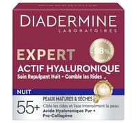 Diadermine - Crème de Nuit Expert - Soin Repulpant à l'Acide Hyaluronique - Cible les Rides - Repulpe la Peau - Peaux Matures et Sèches - 98% d'Ingrédients d'Origine Naturelle - Pot de 50 ML